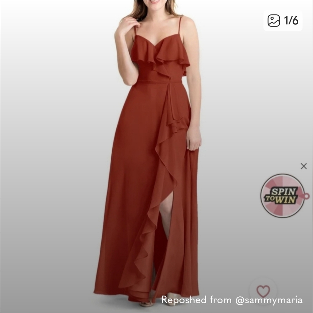 🌷💚ALTERED Azazie Tami Rust Chiffon Dress